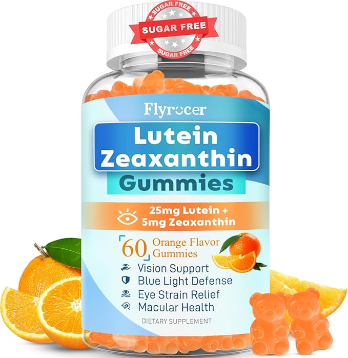 Sugar Free Lutein Gummies 25mg, Lutein and Zeaxanthin Supplements for Eye Health, 13-in-1 Eye Care Formula with Omega-3 Saffron&Vitamins-Vision Health, Eye Strain, Dry Eyes, Vegan Orange Flavor 60 Cts