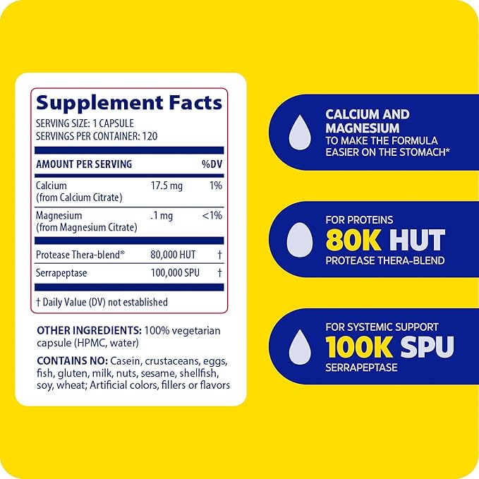 Enzymedica, SerraGold, Supports Recovery, Immune and Cardiovascular System, Natural Supplement, 120 Count (FFP)