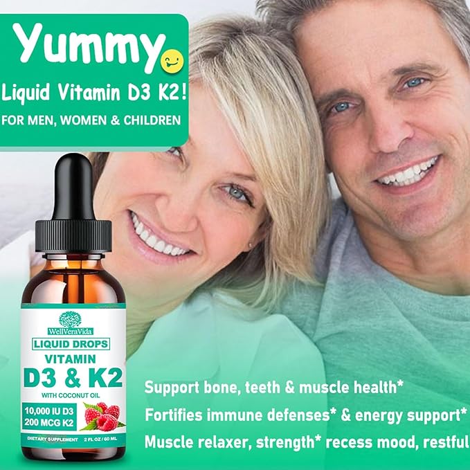 2 Pack D3 K2 Vitamin 10000iu, Liquid Drop Vitamin D3 With K2 (MK-7)200mcg Coconut Oil, 6X Stronger Than D3 K2 Sofegels, Magnesium Zinc for Absorption -K2 D3 Supplement for Joint Teeth & Bone Health