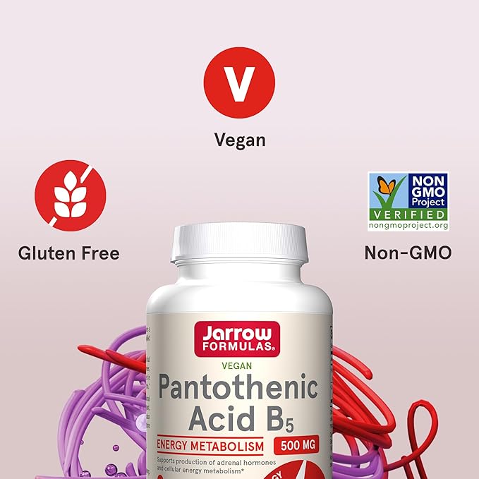 Jarrow Formulas Pantothenic Acid B5 500 mg - 100 Veggie Caps - Essential B Vitamin - Energy Production & Metabolism Support - 100 Servings (Pack of 2)