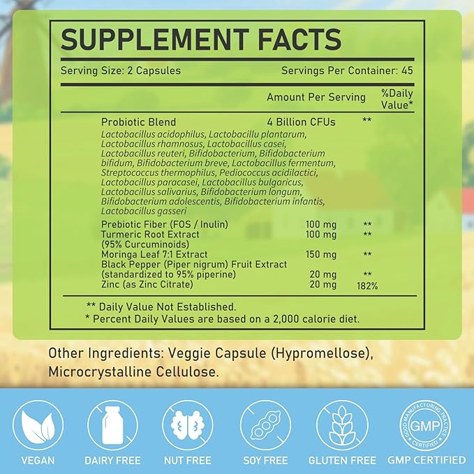Probiotics 180 Billion CFU 18 Strains for Women & Men, Digestive Health, Gas & Bloating Relief, Immune Support, Shelf Stable, Non-GMO, Gluten Free, 90 Veggie Capsules