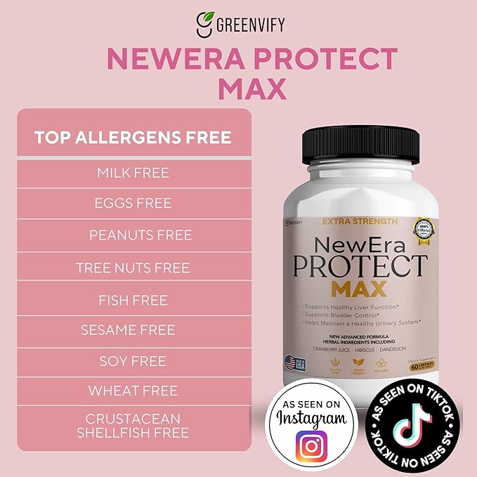 New Era Protect Max Extra Strength Urinary Support Supplement, 60 Veggie Capsules, 1000mg D-Mannose with Cranberry, Hibiscus, Dandelion (5)