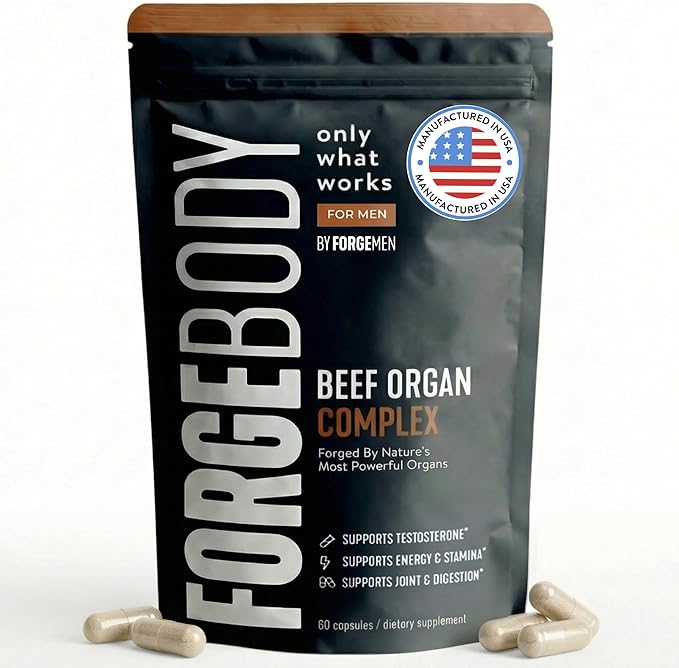 FORGEBODY® Beef Organ Complex Capsules [1 Month] - 100% Grass Fed Beef Organ Supplement with Blend of Liver, Heart, Bone Marrow, Pancreas & Testicles - Supports Body Health & Brain Function (Non-GMO)
