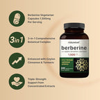 NatureBell Berberine Supplement 1,500mg with Ceylon Cinnamon & Turmeric Root, 240 Veggie Capsules | 97% Pure Berberine HCL | Supports Balanced Sugar Levels & Heart Health | Vegan, Non-GMO