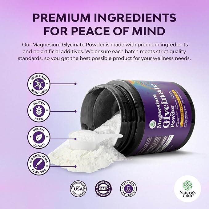 High Absorption Magnesium Glycinate Powder - Vegan Magnesium Powder for Sleep Relaxation & Regularity - Drink Mix Non-GMO Gluten Free & No Artificial Flavors (Honey Lemon) - 136g