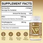 1500 MG Liposomal NAD+, 98%+ Absorption, NAD+ Supplement for Women & Men with TMG, for Aging Defense, Cellular Energy, Heart & Brain Function, Longevity, 60 Softgels