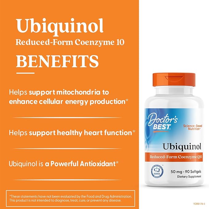 Doctor's Best Kaneka Ubiquinol 50 mg Supplement for Men & Women - Reduced Form CoQ10, Coenzyme Q10 50mg for Antioxidant & Heart Health Support, Non GMO, Gluten Free, Soy Free - 90 Softgels