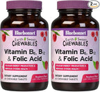 BlueBonnet Nutrition Earth Sweet Vitamin B6, B12, Plus Folic Acid Chewable Tablets, Vegan, Vegetarian, Gluten Free, Soy Free, Milk Free, Kosher, 60 Chewable Tablets, Raspberry Flavor (Pack of 2)