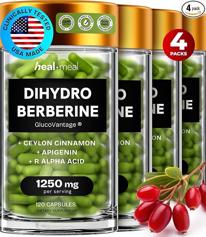 Dihydroberberine Supplement - Dehydro Berberine Organic - Super Berberine Supplement with Ceylon Cinnamon & R Alpha Lipoic Acid & Apigenin - Hydroberberine 480 caps (4 Packs)