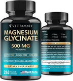 Magnesium Glycinate 500mg Chelate Capsules – 240 Count – 90mg Elemental Magnesium Per Serving – High Absorption Supplement – Non-GMO, Gluten Free – Made in USA