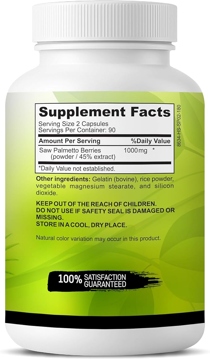 USA Grown Saw Palmetto | 180 Capsules Prostate Health Supplement | Hair Growth for Men & Women | Support to Help Maintain Normal Urination Frequency & Natural DHT Blocker to Help Prevent Hair Loss