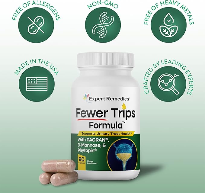 Fewer Trips Formula Bladder Support Supplement for Women and Men. Cranberry Extract and D-mannose Pills, Reduce Frequency, Support Urinary Tract Health - 90 Capsules
