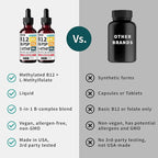 (2-Pack) Methylated B Complex Liquid Drops with Active L-Methylfolate - B12 Sublingual Drops, Vitamin B Complex - Vegan B 12 Vitamin 5000mcg, Non-GMO, Raspberry Flavor, No Sugar, 2 Fl oz, 80 Servings