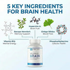 Youthful Brain | Memory & Brain Health Support Supplement with Bacopa Monnieri, Ginkgo Biloba, B12 - Easy to Swallow Tablets - 30-Day Supply (60 Count)