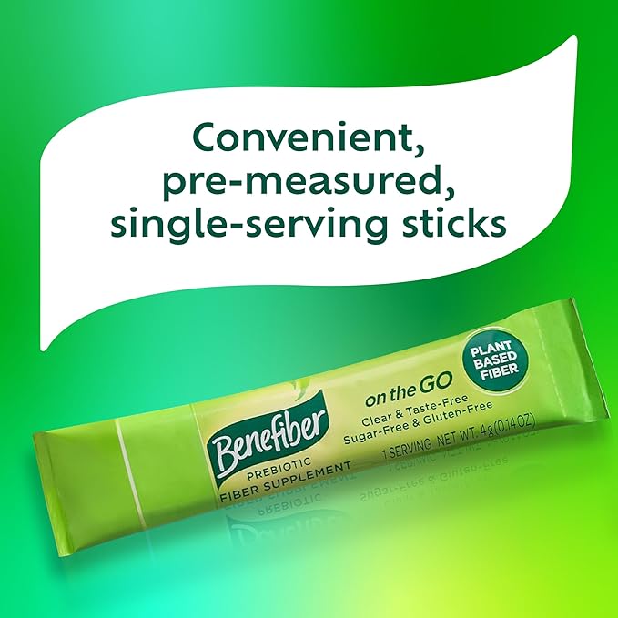 Benefiber On The Go Prebiotic Fiber Supplement Powder for Digestive Health, Daily Fiber, Unflavored - 72 Sticks