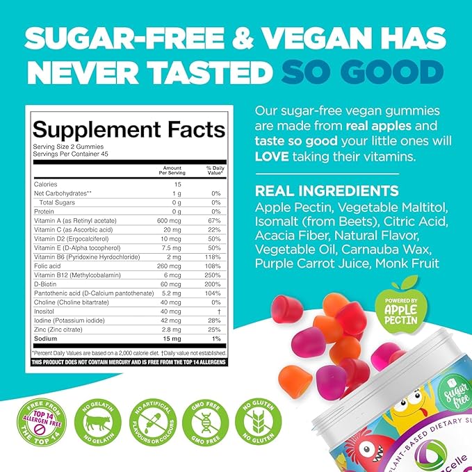 Nutracelle NUTRAMIN Sugar-Free, Allergen-Free 100% Vegan Gummy Multivitamins for Kids - Great Tasting Natural Gummies Your Kids Will Love - 90 Count Bottle