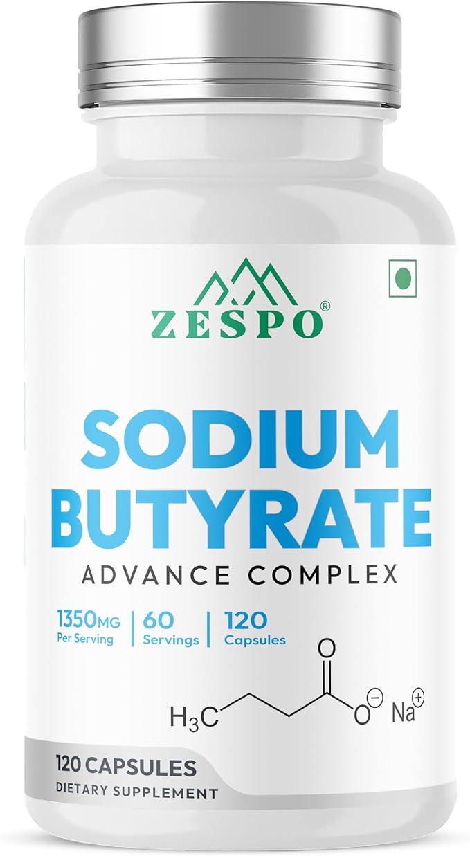 Zespo Sodium Butyrate 1000 mg (1350 mg Advanced Complex) – Micro-Encapsulated Butyrate with Tributyrin, Calcium BHB & Baobab 120 Vegan Capsules (60 Servings)