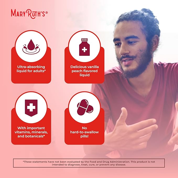 MaryRuth Organics Multivitamin for men | Sugar Free mens Multivitamin | Liquid Vitamins for men | Immune Support Supplement | Cognitive Health & Overall Wellness | Vegan | Non-GMO | 15.22 Fl Oz