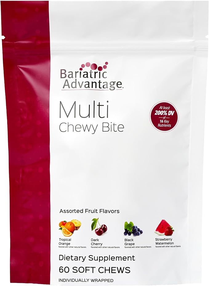 Bariatric Advantage Multi Chewy Bite - Soft Chew Multivitamin for Bariatric Surgery Patients - Chewable Multivitamin with Folic Acid, Vitamin D3 & More - Assorted Fruit Flavor - 60 Count