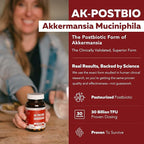 AK-Postbio: Akkermansia Probiotic 30 Billion TFU - Max Strength, Clinically Validated Dose & Patented Strain - Superior Pasteurized Form, Highest Absorption, Delivery - GLP-1 Probiotic - 30 Servings