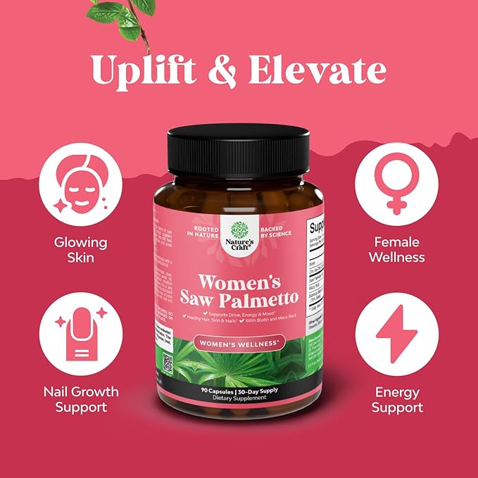 Extra Strength Saw Palmetto for Women 500mg - DHT Blocker for Women 30-Day Supply - Hair Vitamins for Hair Loss Supplement - Pure Saw Palmetto Extract Capsules with Maca Root & Biotin - 90 Count