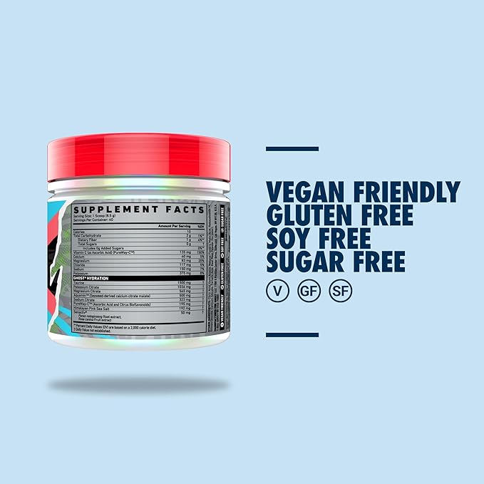 GHOST Hydration Tub, Electrolyte Powder, Kiwi Strawberry - Sugar Free Instant Electrolyte Drink Mix - Caffeine-Free Daily Hydration & Immune Support with Clean Formula - 40 Servings