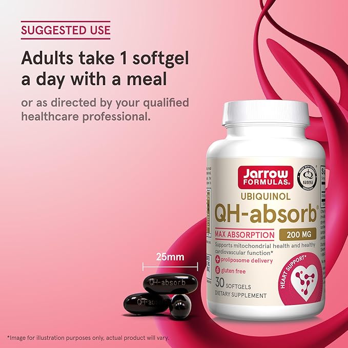 Jarrow Formulas CoQ10 200mg Softgels - 30 Day Supply, Ubiquinol Co Q 10 Supplement for Cardiovascular Health, 30 Softgels