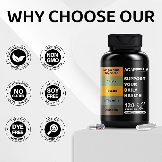 ACAPPELLA Magnesium Glycinate with Magnesium Citrate Capsules l theanine Supplement apigenin Capsules - apigenin Supplement l-theanine - 120 Count