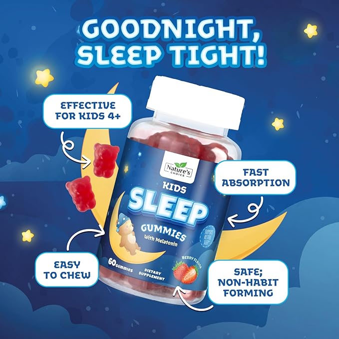 Kids Melatonin Gummies - 2mg Melatonin Per Serving - Best Children's Melatonin Gummy for Restful Sleep - Kids Chewable Sleep Supplement - Natural Tasty Berry Flavor - Non-GMO Vegan - 60 Gummies