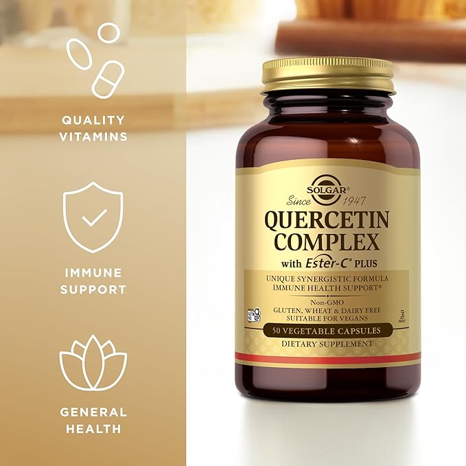 Solgar Quercetin Complex with Ester-C Plus - 50 Vegetable Capsules - Immune Health Support - Gentle on The Stomach Vitamin C - Non-GMO, Vegan, Gluten Free, Kosher - 25 Servings