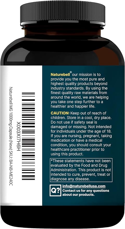 NatureBell Magnesium Glycinate 1,000mg, 240 Capsules | 500mg per Capsule | 100% Chelated & Purified | Sleep, Muscle & Nerve Support | Non-GMO, Gluten-Free