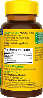 Nature Made Vitamin E 400 IU Softgels 267 mg d-Alpha, Dietary Supplement for Antioxidant and Skin Support, 100 Softgels, 100 Day Supply