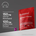 Humann Memory and Focus Chews, Brain Supplement for Mental Alertness with Beet Root Powder, Clinically Studied Nootropics, Resveratrol Plus Beet Root Powder, Blueberry Pomegranate Flavor, 30 Count