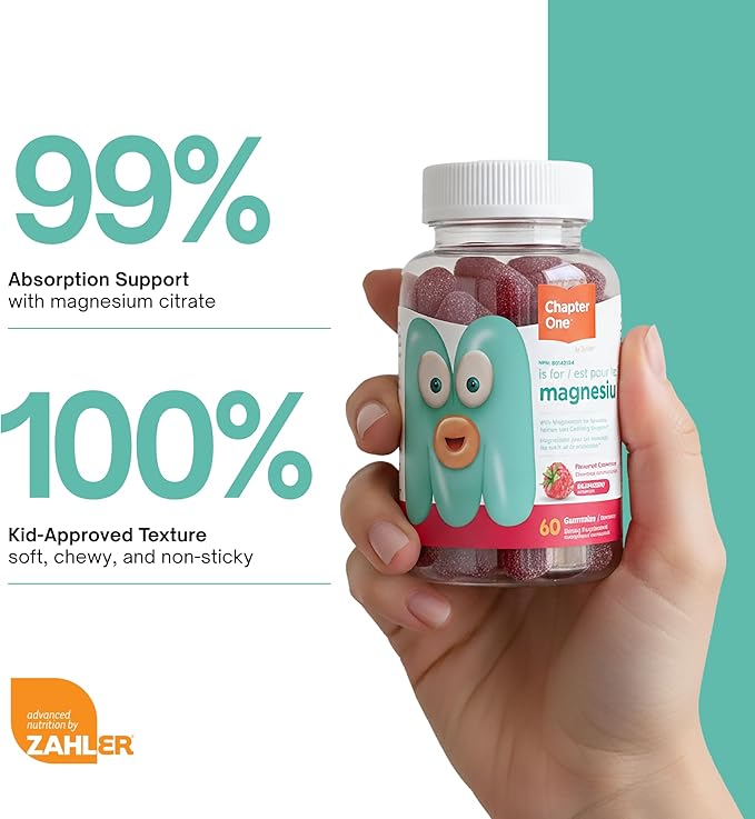 Zahler Chapter One Magnesium Gummies - Supports Calm for Kids - Chewable Magnesium Supplement Gummies to Support Muscle Function - Kosher, Dairy-Free & Gluten-Free - Raspberry, 60 Count