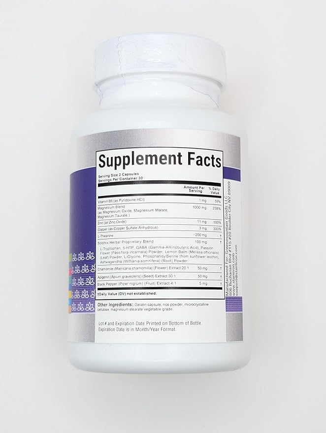 Magnesium Complex 1000mg L Theanine 200mg Apigenin 50mg Supplement with Mag Glycinate Citrate Malate Taurate + Chamomile 5-HTP Passion Flower Lemon Balm B6 Ashwagandha and L Tryptophan - Made in USA