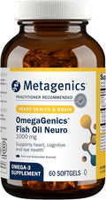 Metagenics OmegaGenics Fish Oil Neuro 1000 mg Omega Supplement for Brain Health & Function* - 750 mg DHA & 250 mg EPA - with No Fishy Taste - Sustainably Sourced - Non-GMO & Gluten-Free - 60 Softgels