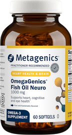 Metagenics OmegaGenics Fish Oil Neuro 1000 mg Omega Supplement for Brain Health & Function* - 750 mg DHA & 250 mg EPA - with No Fishy Taste - Sustainably Sourced - Non-GMO & Gluten-Free - 60 Softgels