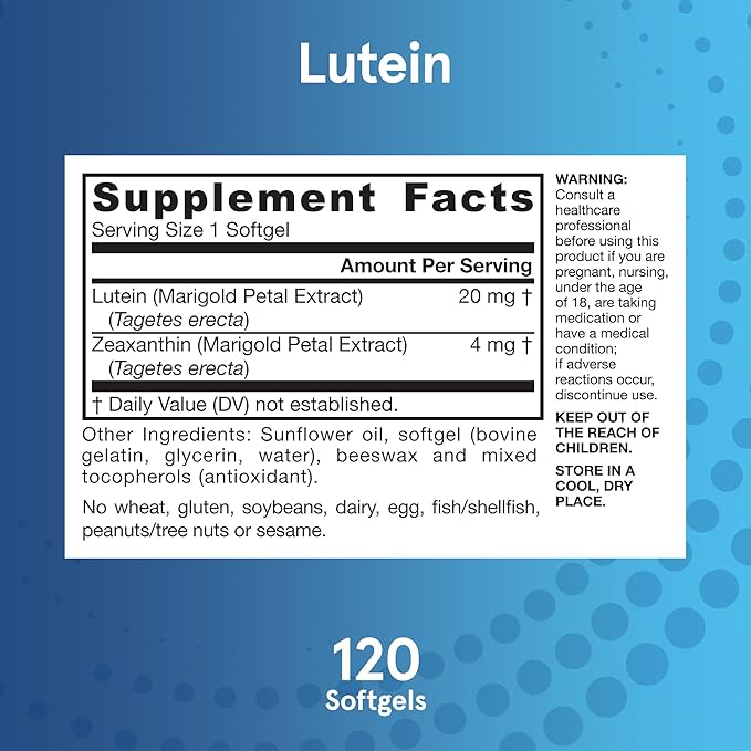 Jarrow Formulas Lutein 20 mg - 120 Softgels - Clinically Documented Eye Health & Support - With Zeaxanthin - 120 Servings