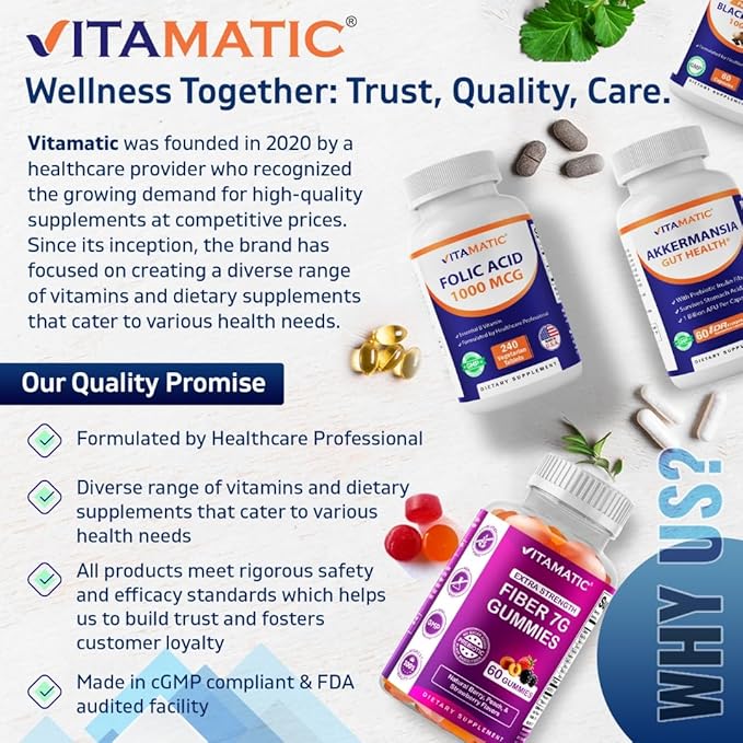 Vitamatic Folic Acid 1000 mcg (1 mg) - Vegetarian Tablets - 1667 mcg DFE - Vitamin B9 (240 Count (Pack of 3))