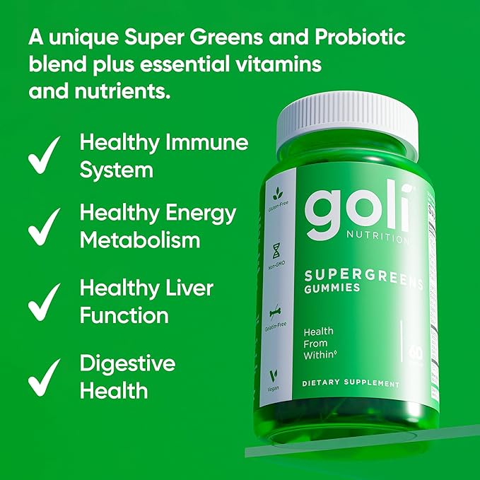 Goli SuperGreen Vitamin Gummy - 180 Count - Essential Vitamins and Minerals - Plant-Based, Vegan, Gluten-Free & Gelatin Free - Health from Within, Pack of 3