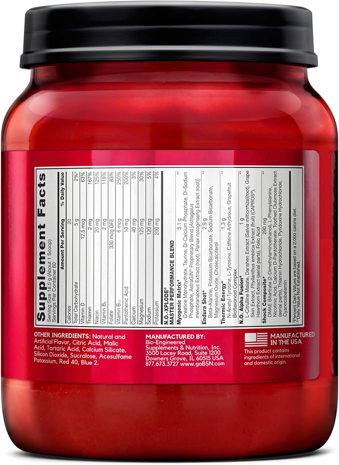 BSN N.O.-XPLODE Pre Workout Powder, Energy Supplement for Men and Women with Creatine and Beta-Alanine, Grape, 60 Servings, 2.45 Pound (Packaging May Vary)