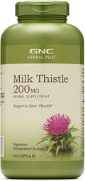 GNC Herbal Plus Milk Thistle 200mg Supplement, Vegetarian, Supports Healthy Liver Function, 300 Servings