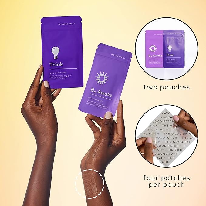 The Good Patch Weekday Hustle Duo - Awake B12 with Caffeine and Vitamins to Help Promote Energy - Think with Caffeine, Yerba Mate to Support Focus (8 Total Patches)