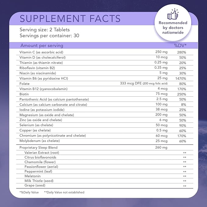 Sleeping Aid Supplement - Natural Sleep Supplement Tablets with Valerian Root, Passionflower, Magnesium, Melatonin, Soothing Herbs for Relaxation and Sleep - NASA Technology, 60 ct