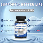 Magnesium L-threonate Supplement 2000mg,Magnesium Threonate with Vitamin C & Vitamin D3,High-Absorption,Max Potency,Support Clarity,Zzz &Immune,Non-GMO & Gluten Free,120 Capsules (Pack of 1)