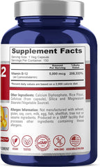 NusaPure Vitamin B12-5000 MCG 150 Veggie Capsules (Non-GMO, Vegan) - Max Strength Vitamin B12
