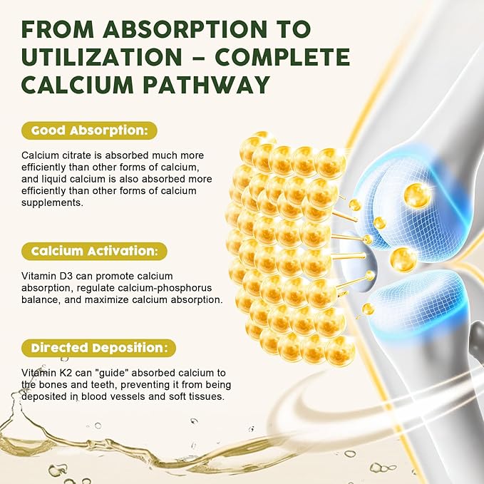 Calcium Citrate Liquid Drops, Calcium Citrate 1200 mg with Vitamin D3 & K2 Supplements for Women & Men, High Absorption for Support Bone Muscle & Teeth Health - Pineapple Flavor - 4 pc - 30 ml Each