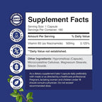 Pure Vitamin B3 Niacinamide 500mg Capsules - Niacinamide (Vit B3) 500mg Flush Free Form of B3 Vitamins for Skin Health Detox & NAD Production Support for Women & Men - Healthy Skin Supplement - 180 Ct