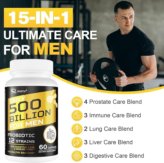 Probiotics for Men, 500 Billion CFUs & 12 Strains Mens Probiotic with Turmeric Cranberry, Goji, Gut Health for Men, for Digestive Health, Gut, Bloating & Gas, Immune, Energy Support, 30-Day Supply