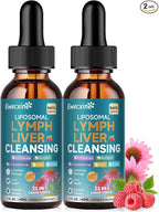 2 Pack Liposomal Lymphatic Drainage & Liver Cleanse Drops, 23-in-1 with Echinacea, NAC, TUDCA, L-Glutathione, for Lymph, Liver Detox & Repair, Immune Support, Raspberry Flavor, 4 fl oz Supplement
